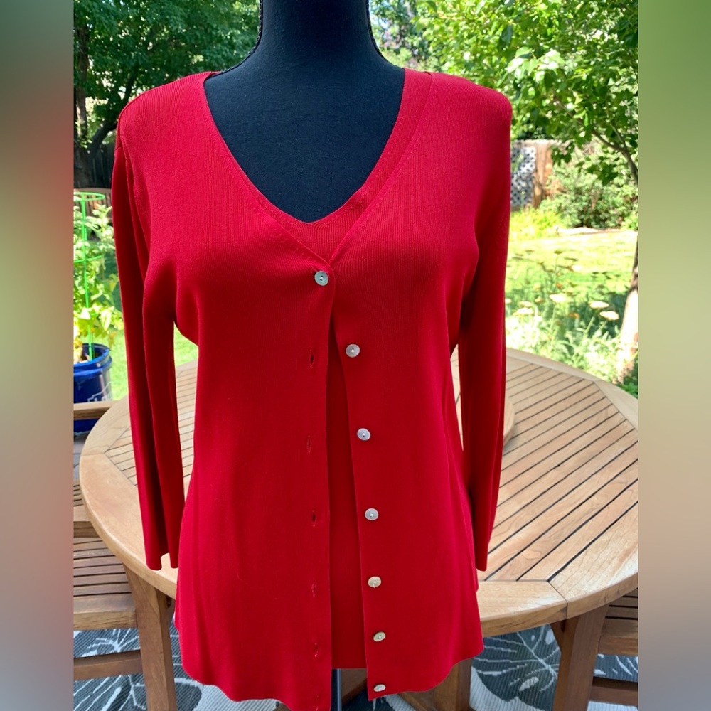 Carolyn Taylor Red V-Neck Button Cardigan Twin Set Small